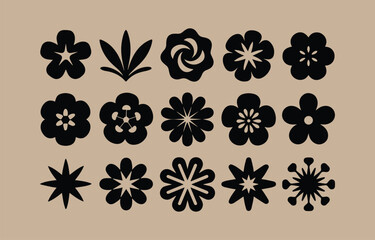 Poster - Collection of black and white floral and plant silhouettes
