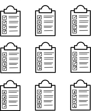 These are some clipboards with different documents checked and crossed out.