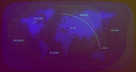 Poster - On map load, flat world map connecting continents with shifting glowing arcs showing data flows