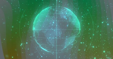 Poster - Sequence start pulsing 3D globe rotating shifting green wrapping orbital lines showing data flow
