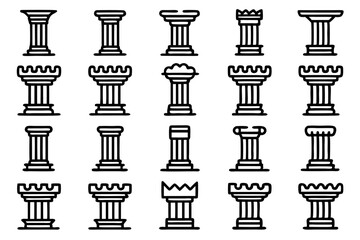 Poster - Ancient pillar icon set editable stroke outline design isolated on transparent background