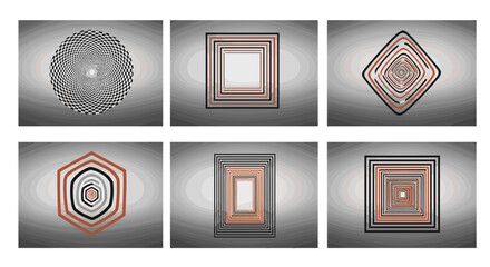 Poster - Six panels displaying abstract geometric patterns with optical illusions and concentric shapes design