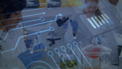 Aufkleber - Research team pipetting and noting while AR data overlay generating experiment records