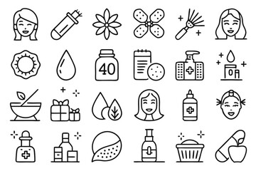Poster - Collection of line icons for beauty relaxation hair and skin care isolated on transparent background