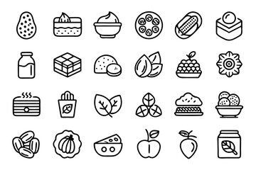 Poster - Collection of line icons depicting butter peanut hazelnut and coconut products isolated on transparent background