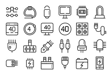 Poster - Collection of line icons depicting optical fiber cable connectors and plugs isolated on transparent background