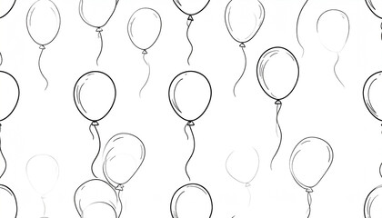 Poster - A seamless pattern of hand-drawn, grayscale balloons with varying opacity, floating against a white background, showcasing a simple, celebratory design