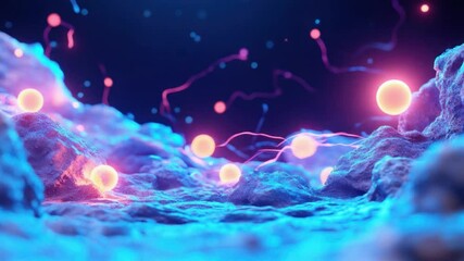 Poster - Abstract Bio-luminescence: A captivating display of bioluminescent orbs floating amidst an ethereal, swirling landscape of soft, textured forms.