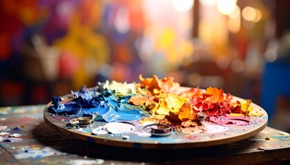 Poster - Abstract art, a colorful explosion of paint on plate creative and artistic expression