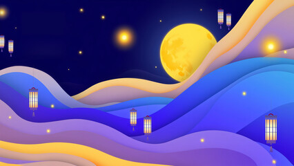 Wall Mural - background of a large-scale colorful abstract wave modern art mid-autumn festival poster