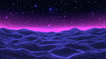 Poster - Stunning purple sky filled with distant stars and dynamic lines creating a cosmic atmosphere.