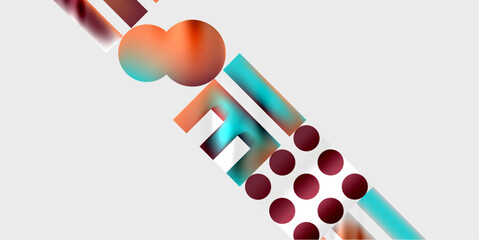 Aufkleber - Abstract composition featuring colorful geometric shapes. Circles, rectangles, lines create dynamic diagonal arrangement on gray background.
