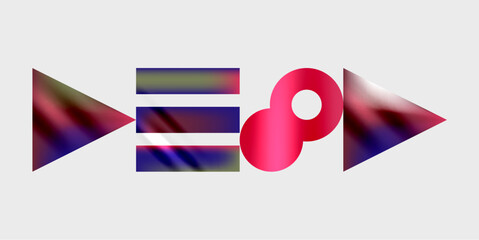 Poster - Abstract graphic design features colorful shapes resembling play button. Gradient hues blend purple, red, white. Minimalist composition.