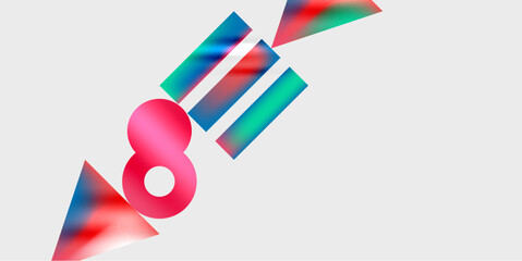 Leinwandbilder - Abstract design features vibrant shapes, colors. Number eight prominent, diagonal composition. Modern, minimalist aesthetic.