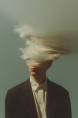 Aufkleber - Surreal Tornado Head in Formal Suit Symbolizing Workplace Burnout and Mental Overload in Corporate Wellness and Business Innovation