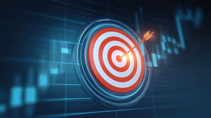Poster - A digital target with an arrow hitting the center, symbolizing precision and success in a tech-oriented environment.