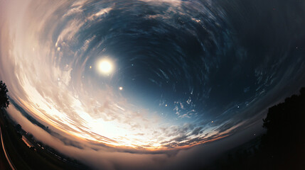 Poster - Enchanting circular sky with a unique shape and vibrant colors creating a captivating atmosphere.