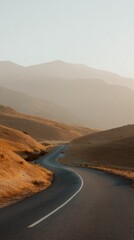 Leinwandbilder - Winding Highway Road Through Mountain Valley Landscape in Muted Earth Tones for Strategic Business Journey and Serene Goal Planning Concept