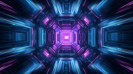 Poster - Futuristic Neon Tunnel with Blue and Purple Lighting