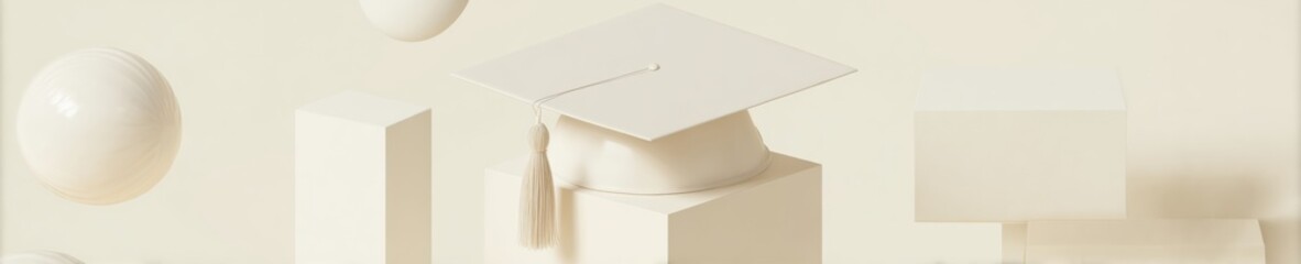 Poster - Minimalist Diploma Design Class of 2025 with Graduation Cap in Soft Ivory Monochrome for Modern Social Media Graduation Promotion