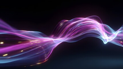 Poster - Vibrant, flowing light waves in a dark background, blending purple and blue hues with glowing accents.