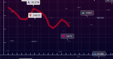 Poster - Starting sequence showing red line sloping down and oscillating on grid, icons floating counts