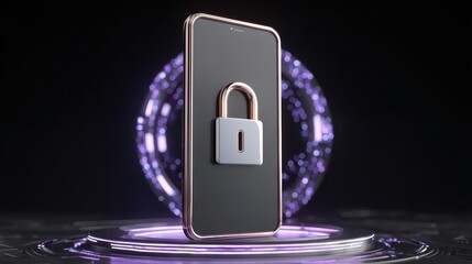 Poster - A smartphone with a padlock graphic, symbolizing digital security and protection in a high-tech environment.