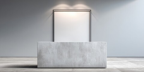 Leinwandbilder - Minimalist Concrete Tasting Booth with Blank Sign for Brand Customization in Modern Event Marketing and Retail Display with Industrial Metal Frame