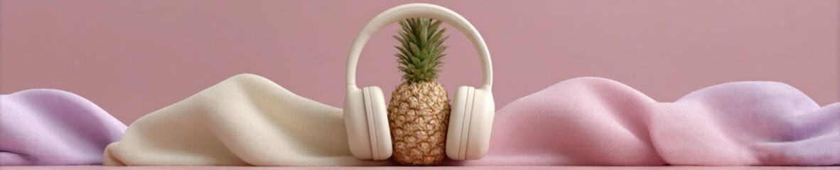 Aufkleber - Minimalist Pineapple with Wireless Headphones in Soft Lavender Tones - Modern Tech Lifestyle Concept for Unique Audio and Tropical Vibes Advertising