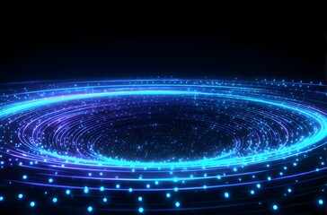 Poster - Concentric circles of glowing blue light against a dark background