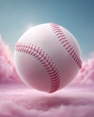 Aufkleber - Modern Baseball with Pink Stitching Floating in Dreamy Sky, Sport Aesthetics Meeting Digital Culture for Marketing and Branding Campaigns