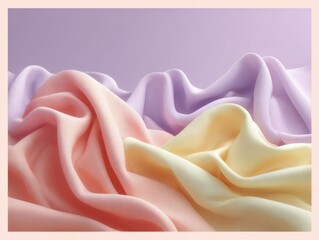 Poster - Soft pastel fabric folds in lavender, pale yellow, and peach triadic palette with gentle textures, ideal for textile design and modern aesthetic backgrounds