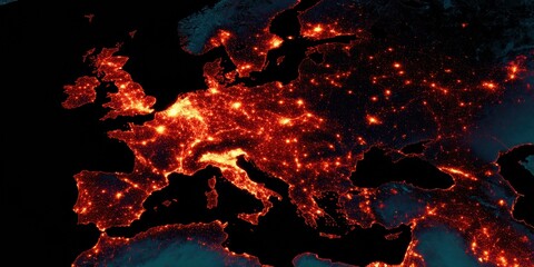 Aufkleber - Illuminated Europe from Space Showing Global Connectivity and Human Civilization Footprint in a Tech-Driven Environmental Awareness Concept