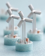 Leinwandbilder - Smart Grid Energy Management Concept with Battery Optimization and AI-Powered Data Metrics Over Floating Wind Turbine and Solar Array Models