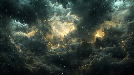 Poster - Colorful nebula formation with layers of gas and dust creating a stunning cosmic landscape.
