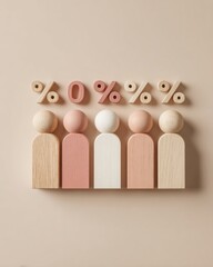 Poster - Minimalist Wooden Figurines with Percent Symbols Representing Demographic Data and Social Segmentation for Modern Business Analytics