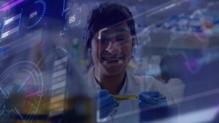 Aufkleber - Lab scientist rotating test tube activating hologram updating readings, verifying sample data