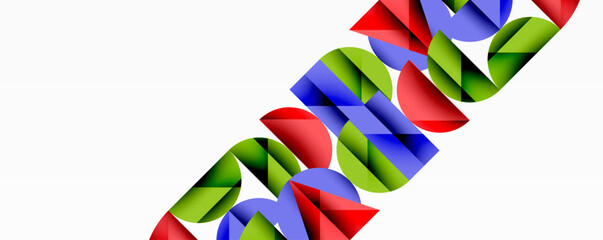 Aufkleber - Abstract geometric shapes overlap, creating colorful pattern. Red, blue, green elements dominate white background. Modern design.