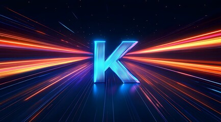 Poster - Illuminated Letter 'K' with Radiating Light Trails in a Dark Space