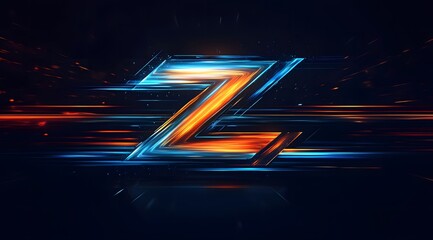 Poster - Dynamic Letter Z with Radiant Blue and Orange Streaks on Dark Background