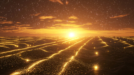 Poster - Breathtaking sunset over a vast ocean with dramatic colors reflecting on calm water surface.