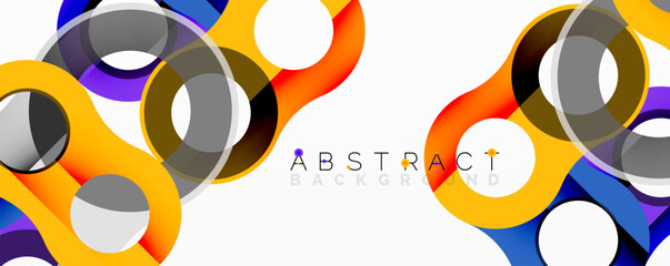 Aufkleber - Bright abstract shapes overlap, creating dynamic colorful composition. Modern design with gradients, curves, circles.