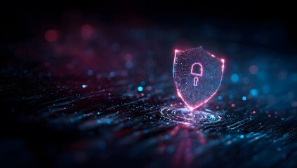 Poster - Glowing Shield Icon on a Futuristic Digital Background