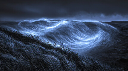 Poster - A serene image of a wave gently crashing on the shoreline with beautiful ocean colors and textures.
