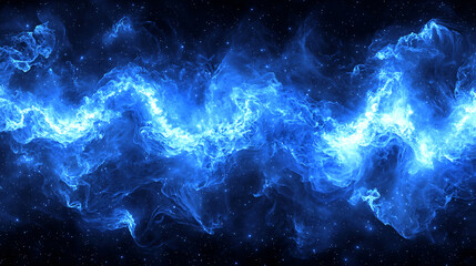 Fototapete - A dramatic image of blue smoke flowing gracefully against a black background creating a mysterious atmosphere.