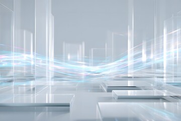 Poster - Abstract digital landscape with flowing light streams and geometric structures