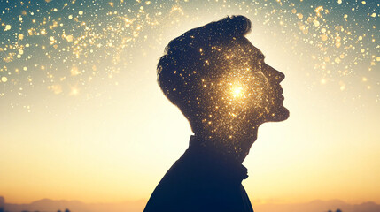 Poster - Inspirational image of a person gazing upward at a starry sky filled with glimmering stars.
