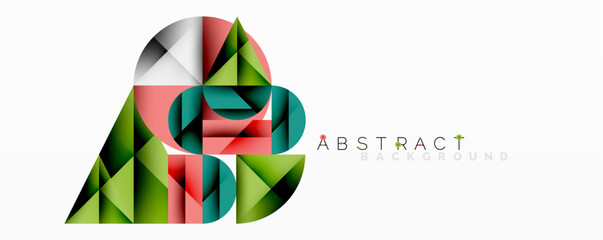 Aufkleber - Modern geometric design. Colorful triangles form abstract shape. Clean lines, vibrant hues, minimalist aesthetic. Perfect backdrop.