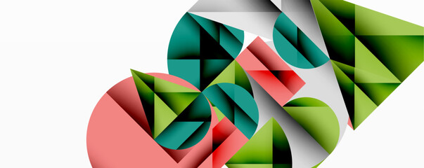 Aufkleber - Abstract geometric shapes overlap, creating dynamic composition. Green, red, gray tones dominate white background. Modern design.