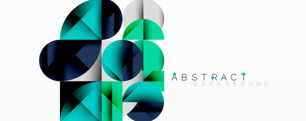 Leinwandbilder - Geometric shapes overlap, creating modern abstract design. Blue, teal, navy dominate white background. Minimalist aesthetic.
